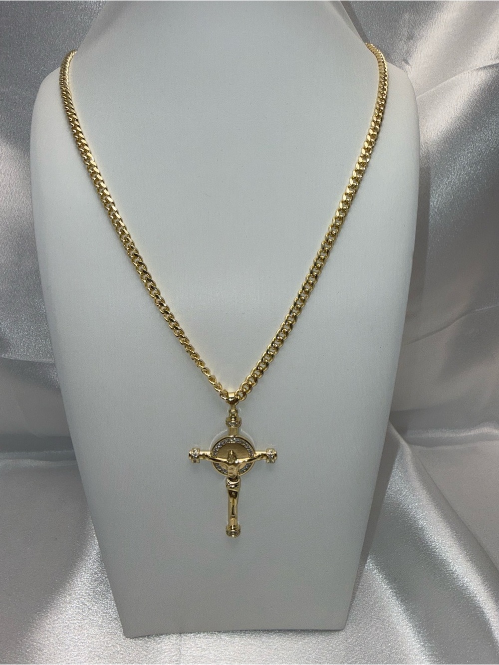 18K Gold Dipped Large Jesus Cross Pendant Cuban Necklace AAACZ